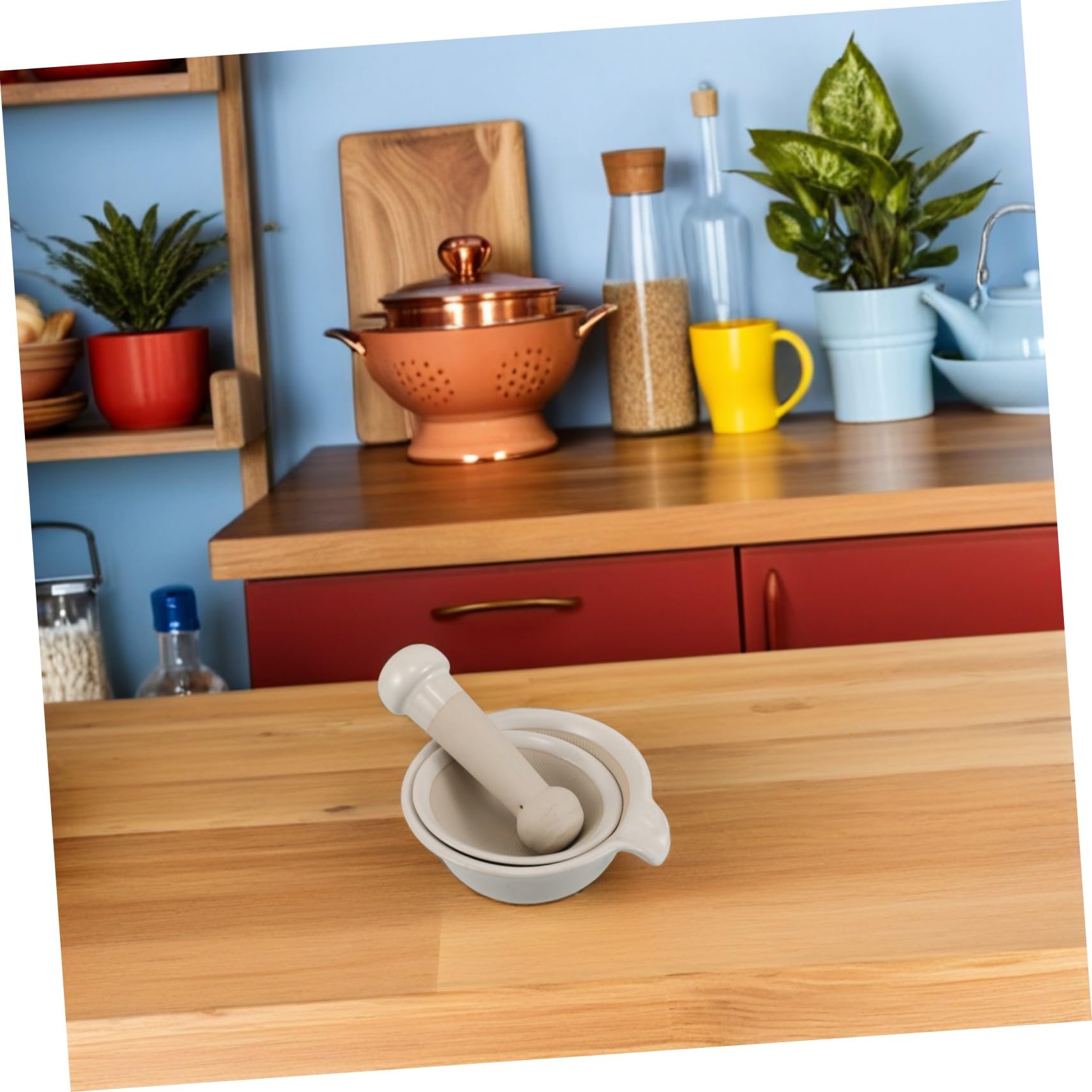 Babynahrungszerkleinerer 1 Satz Keramik Beige für Babybrei | Stößel, Handbetriebene Zubereitung, für Zuhause und Unterwegs, Leicht zu Reinigen