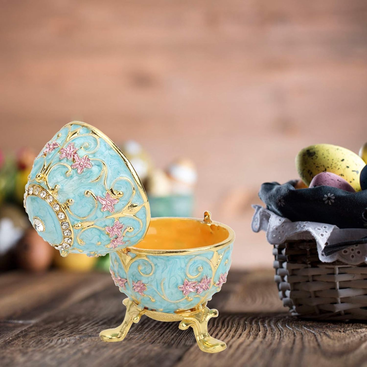 Artificial Easter Egg Enameled Hand Painted Egg Shape Jewelry Box Classic Ornaments Alloy Craft for Home Decor