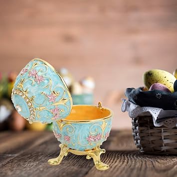 Hand Painted Enameled Faberge Egg Style Decorative Jewelry Trinket Box,Trinket Box, for Necklace Bracelet Trinket Home Desktop Decor Gifts, Gift for Home Decor