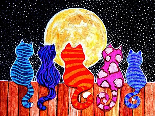 Pintura de diamante 5D para bricolaje, gato colorido, luna, pinturas artísticas, pintura de diamantes por números, regalo para adultos y niños,