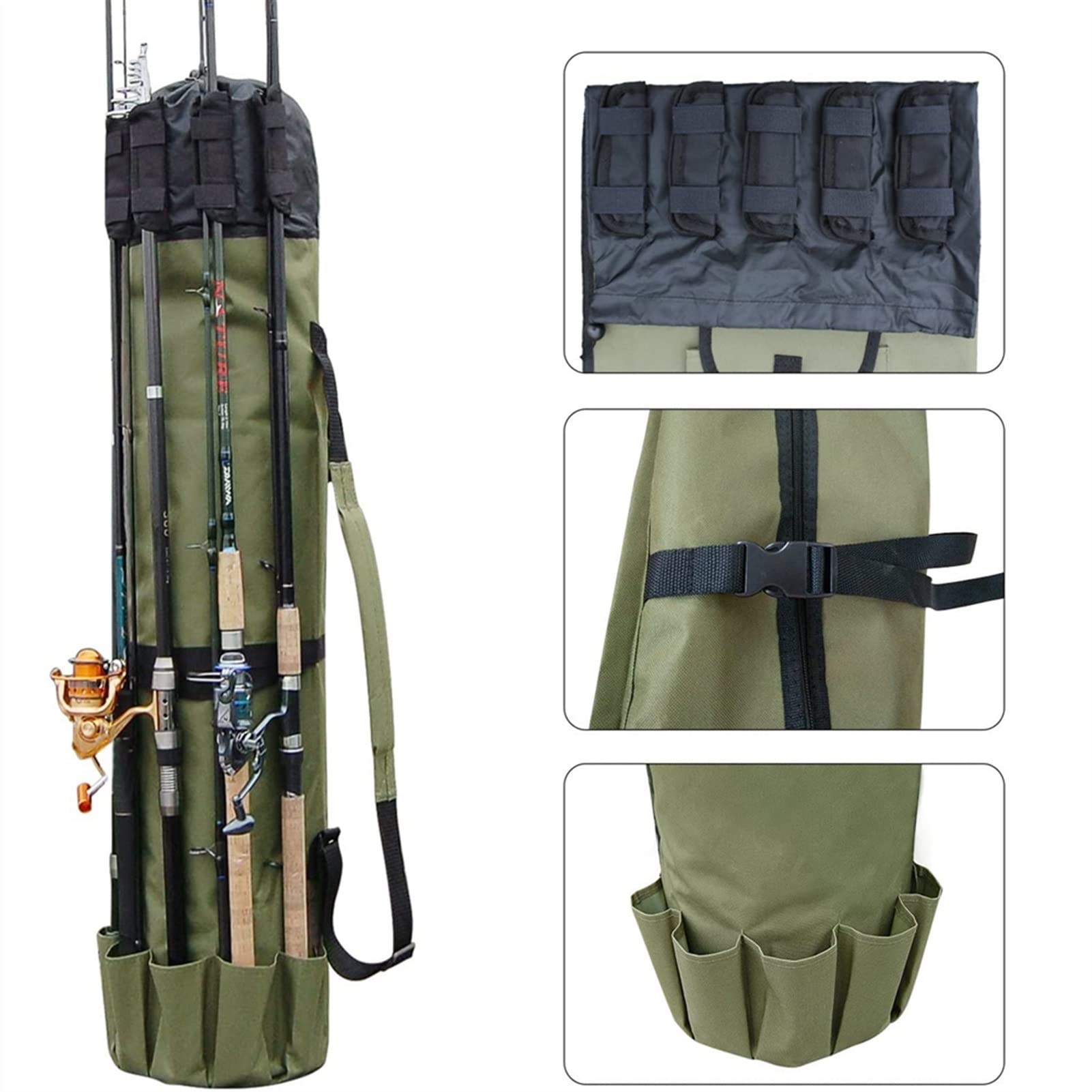Sac de Voyage de Pêche Porte-bags de pêche Porte-bags de tige de tige Pôle Boîte de taquette Boîte Stockage Sac de support multifonctionnel de grande capacité Fourreaux Cannes ( Color : Army Green )