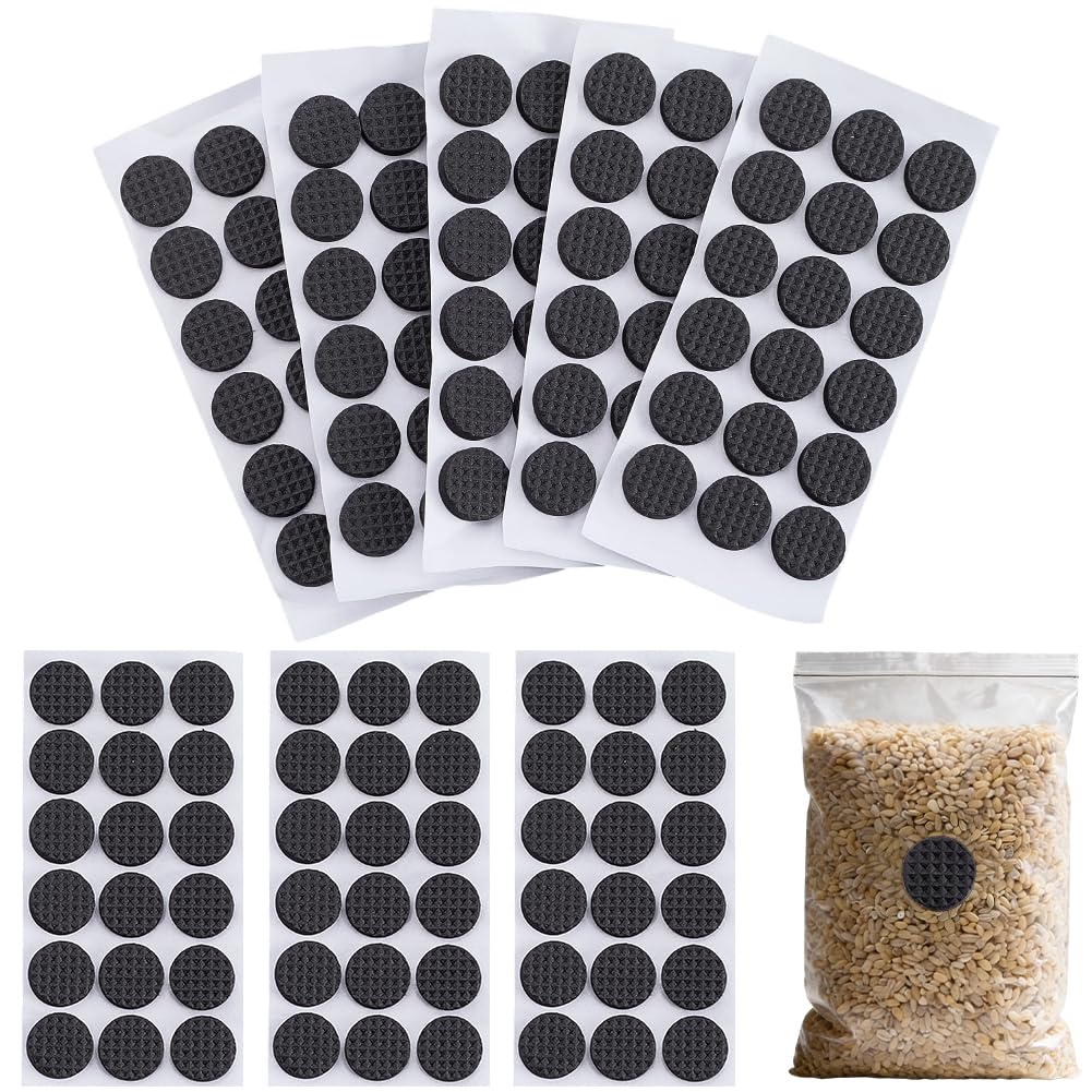 craspire 150 pièce de Coussinets en Mousse Auto Cicatrisants pour Ports D'Injection Ronds Adhésifs Noirs de 15mm pour Couvercles de Bocaux de Culture de Champignons Coussinets et Bouchons pour Sacs
