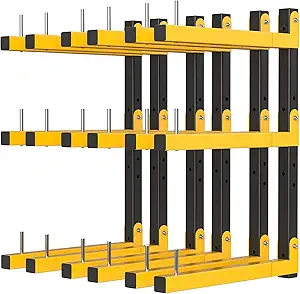 Lumber Rack Wall Mount Storage Racks Folding Wood Organizer Heavy Duty Shelf Brackets With 9-Level 1080 Lbs Capacity Yellow Metal Utility Racks Garage Wall Shelving for Indoor and Outdoor Use (6 Pack)