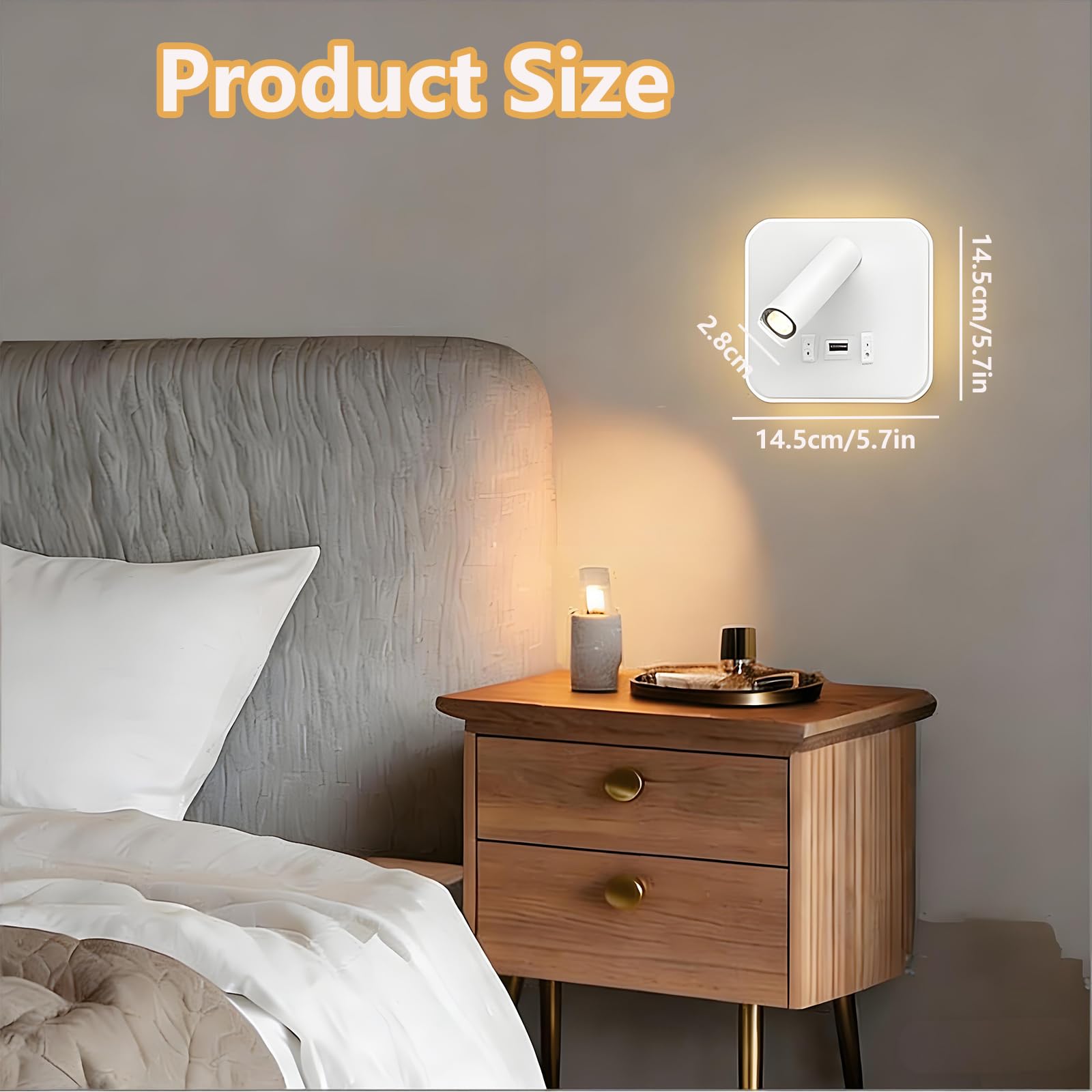2Pcs Lámpara de Pared LED, Aplique de LED Luz de Lectura con Interruptor y puerto de carga USB,Luz de Lectura Junto a la Cama, Aplique de Pared Cabecera Ajustable Para Dormitorio Escaleras Salas