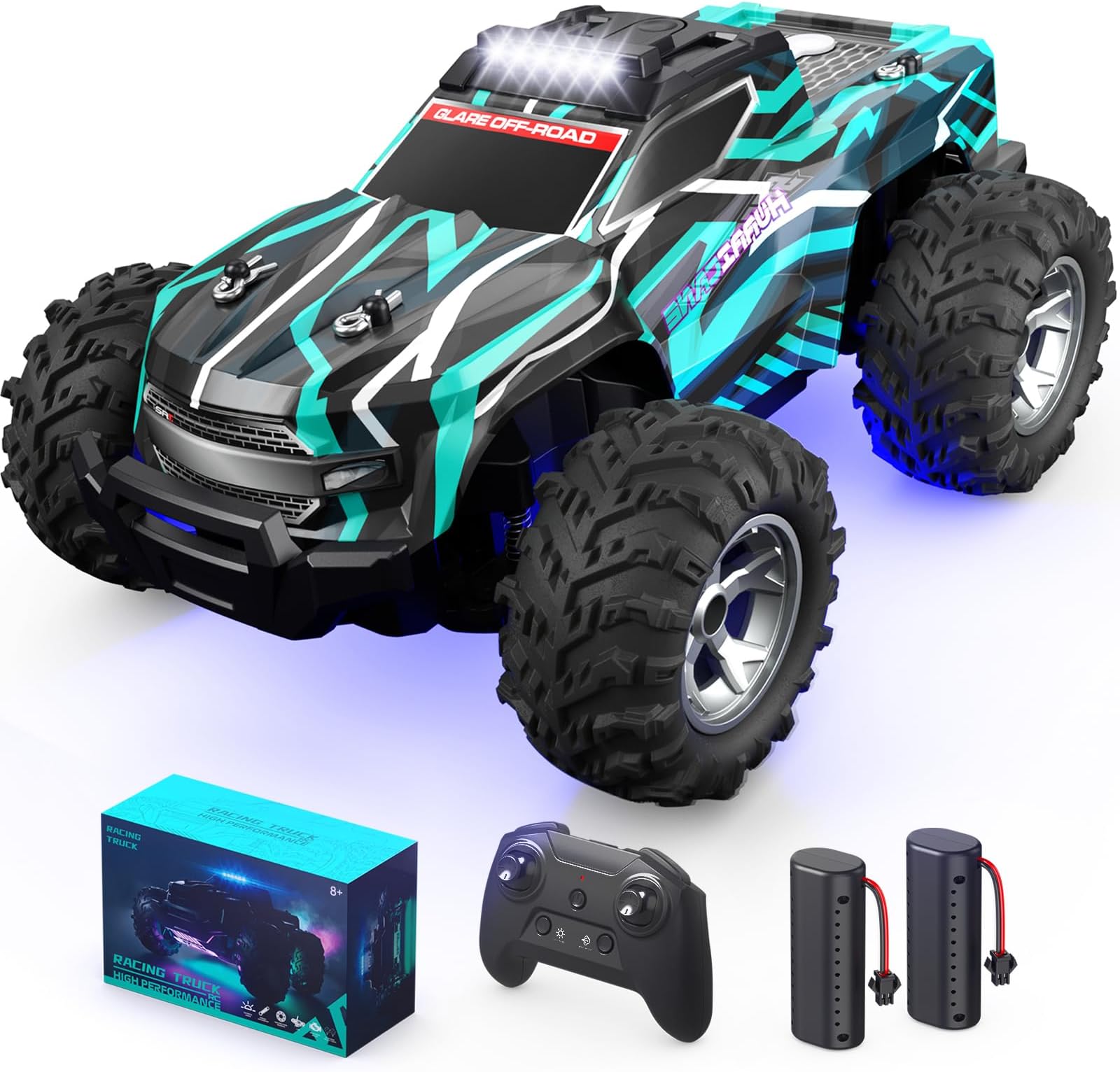 Resosese Remote Control Car for Boys, 1:16 Scale All Terrain RC Cars,High Speed 25Km/h Fast Car with Colorful Led Light and Spray RC Truck,Toy Car Gift for 6 7 8 9-14 Year Old Boys