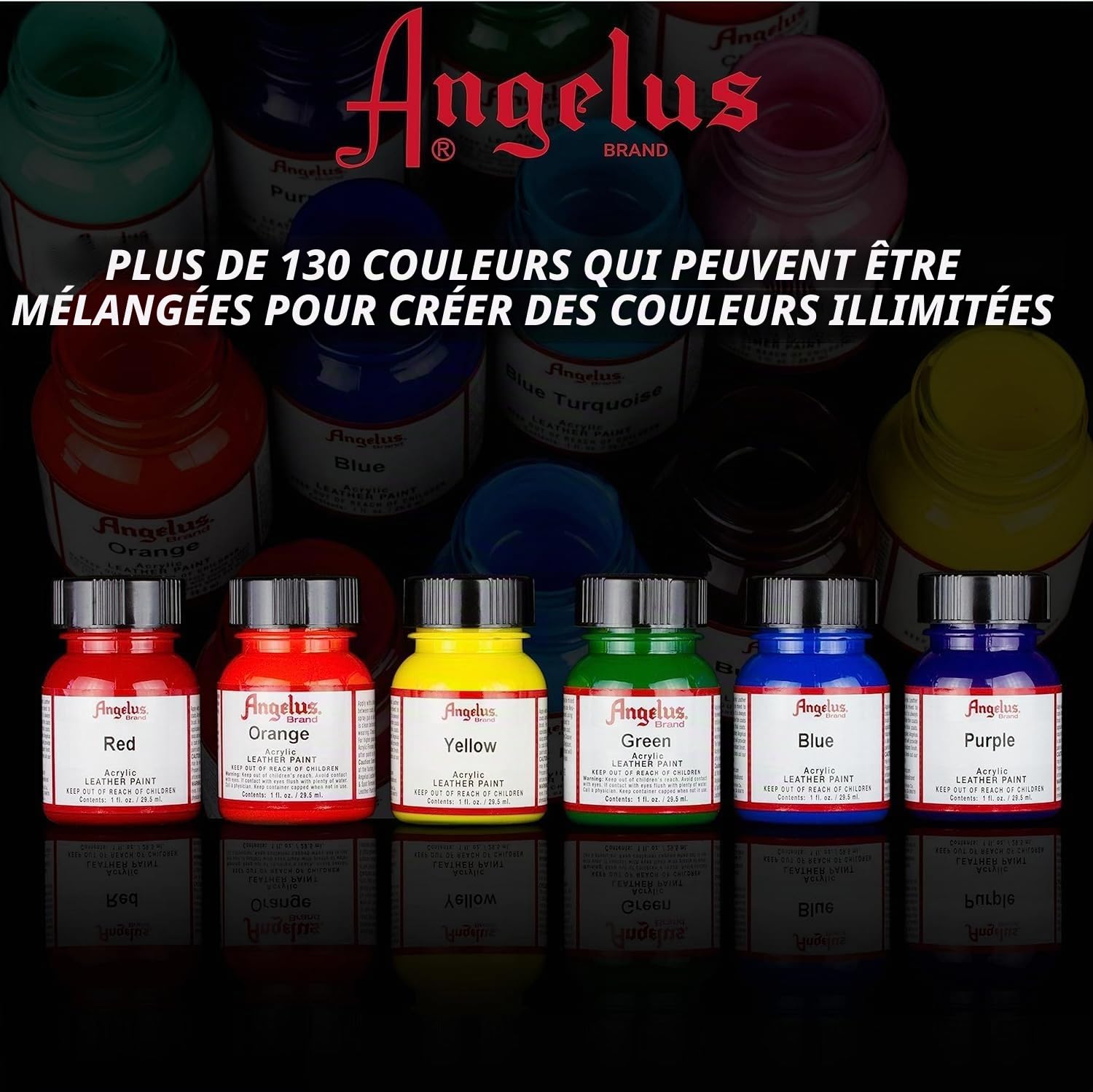 Angelus Kit de démarrage de peinture acrylique pour cuir, lot de 12 paquets de peinture 28,3 g, noirs, marrons, blancs, gris, beige, crème