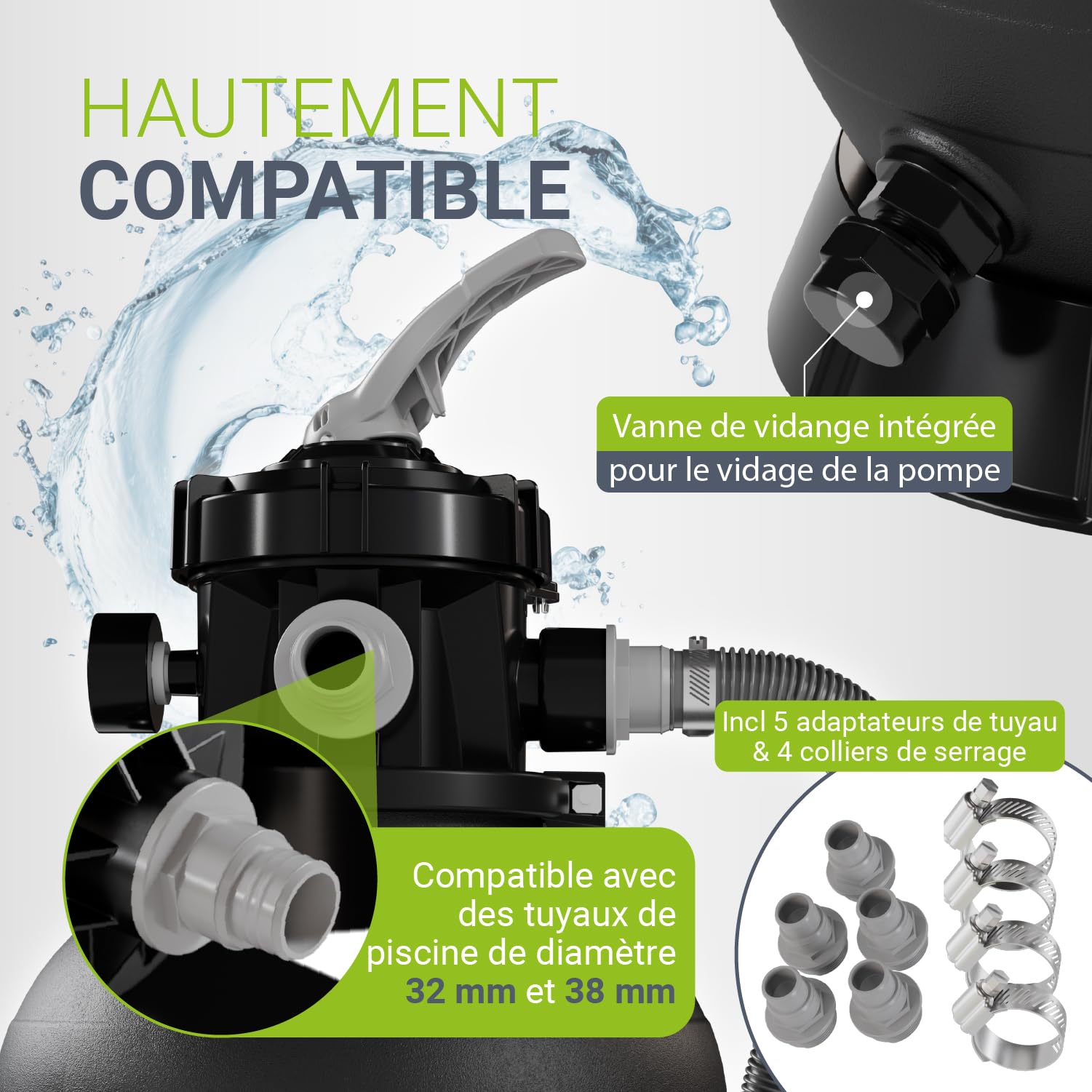 Juskys® Filtre à Sable 250 W - équipement Piscine Puissant pour Volume 38.0000 litres, système 7 Positions, Construction Durable
