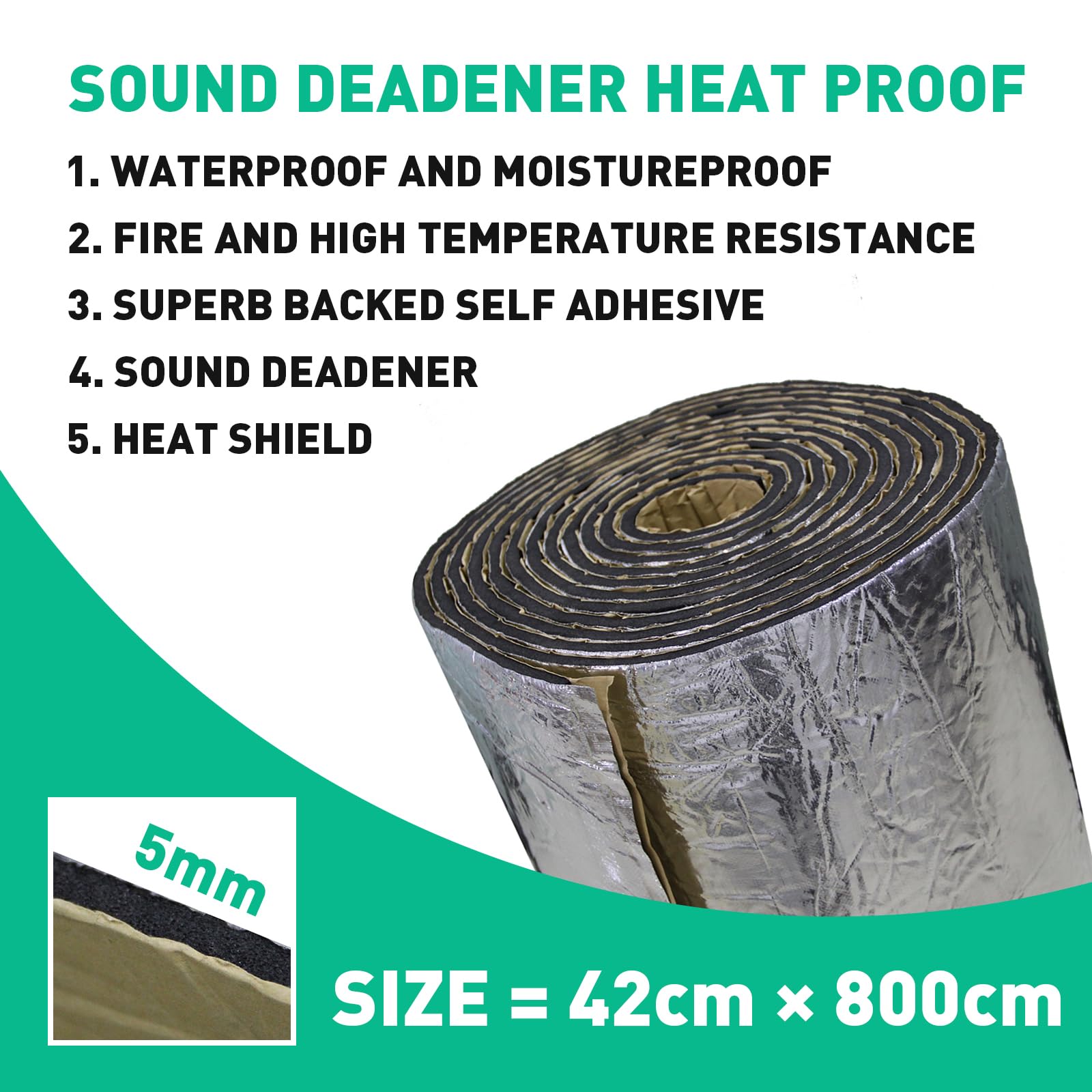 3.36 Sqm 5mm Dämmmatte Auto Hitzeschild Thermische Schalldämmung Proofing Deadener Mat Auto Lärmschutz Akustische Dämpfung Feuchtigkeitsbeständig Wasserdicht (Rolle)