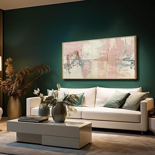 Miniatura 7 de YJYart Arte de pared de lienzo rosa para decoración de sala de estar, 24 x 48 pulgadas, arte abstracto de pared blanco, lienzo blanco, decoración de