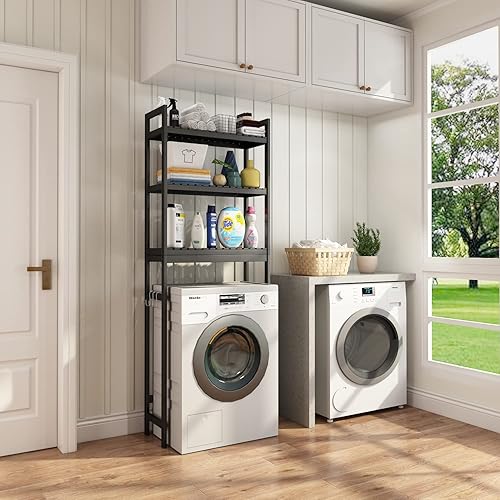 Miniatura 7 de HITOMEN Armario de almacenamiento sobre el inodoro, estante ajustable de bambú de 3 niveles sobre el inodoro, organizador estable independiente