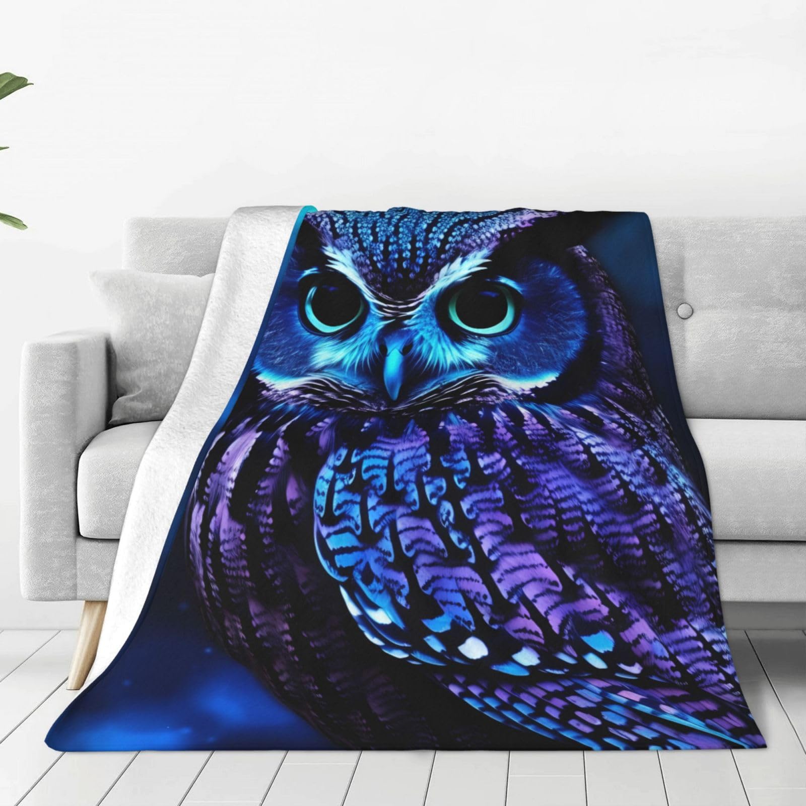 KLOPH Blue Owl Throw Blanket 40"x30" Flannel Fluffy Warm Blanket for Couch, Reversible Plush Blankets for Bed, Comfy Fuzzy Blanket for Sofa, Plush Lightweight-Blankets for All Season