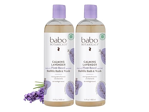 Babo Botanicals Baño y lavado de burbujas 2 en 1 de lavanda calmante - Manzanilla relajante - Verificado por EWG - Vegano - Para todas las edades -