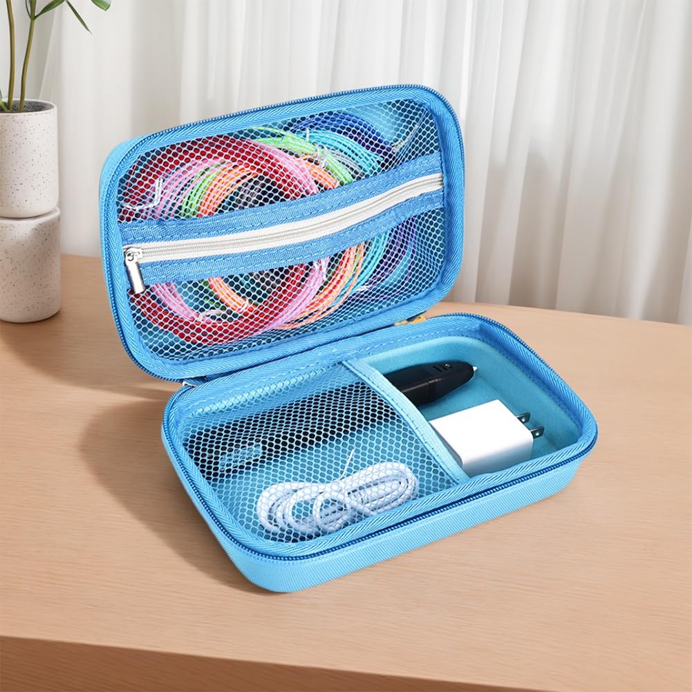 Custodia rigida per penna per stampa 3D SCRIB3D P1/MYNT3D Super 3D Pen antiurto custodia da viaggio rigida anti-goccia con tasca in rete per filamento PLA e caricabatterie, Blu