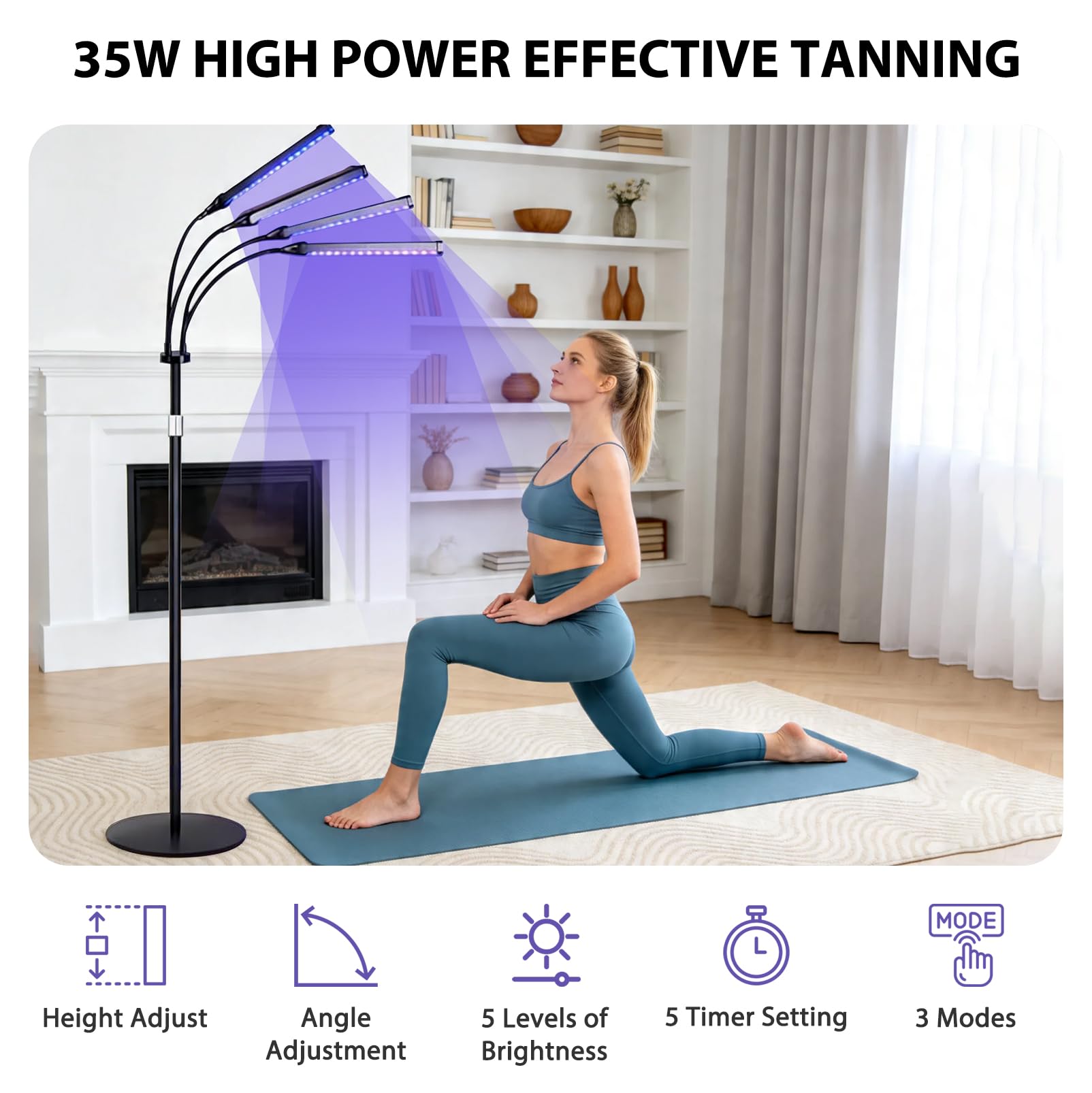 Solarium para el hogar, lámpara de bronceado, 660nm y 850nm bronceador facial con 420 LED, 5 niveles de brillo, 3 modos, altura ajustable, luz de bronceado solarium con gafas de protección para cuerpo