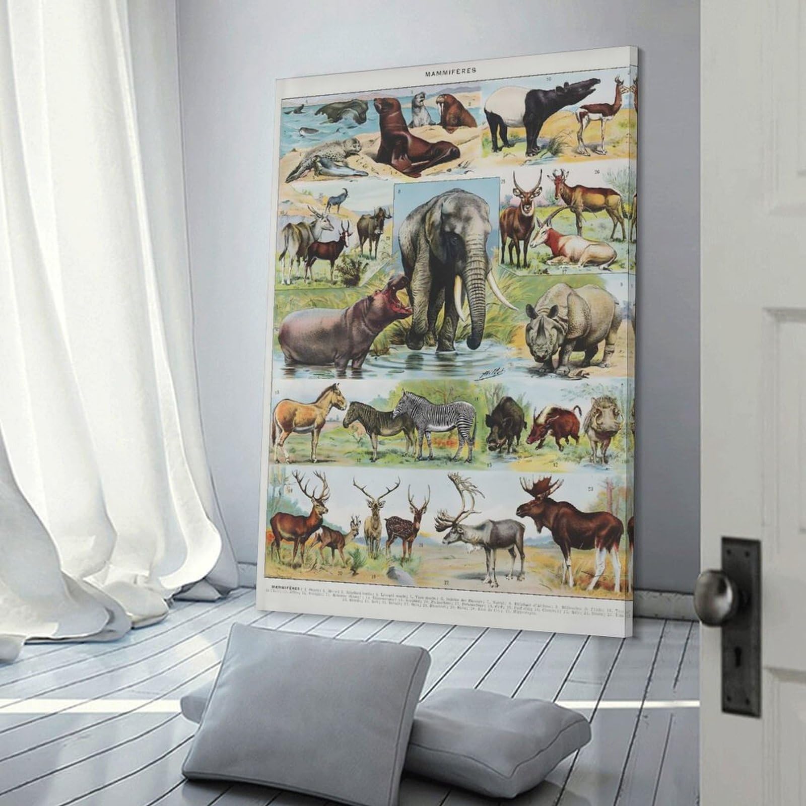 Junmoney Vintage Mammals Canvas Art Print 24x36inch(60x90cm), for Front Hall, Corridor Or Welcome Spaces, Home Artwork for First Impressions