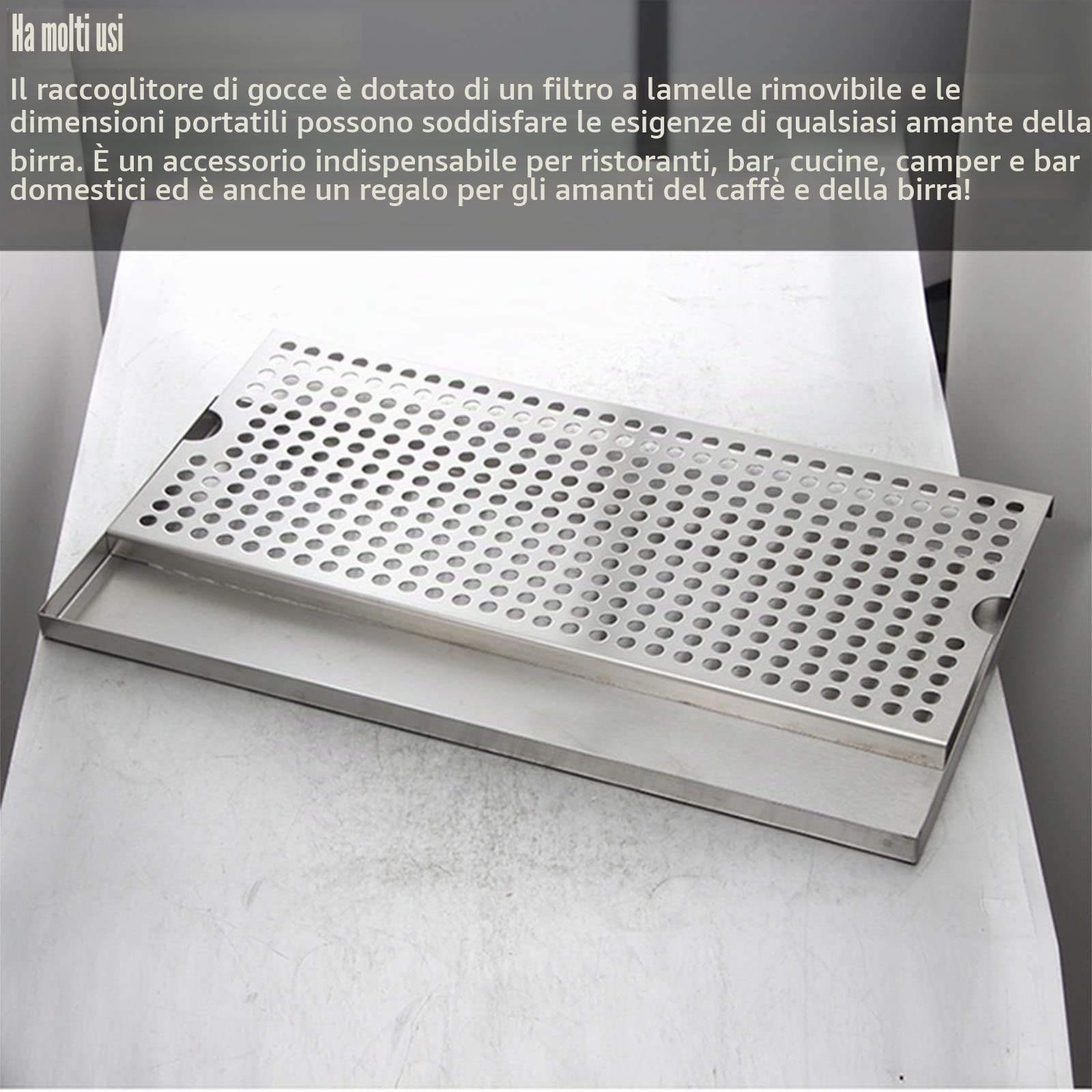 Vassoio antigoccia in acciaio inox, rettangolare, per bar, mini frigorifero, non necessita di scarico