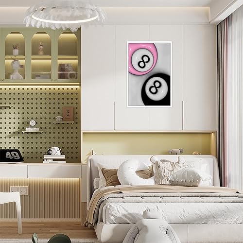 Miniatura 4 de Póster retro de 8 bolas de billar, impresión artística de pareja, color rosa y negro, lienzo de impresión preppy Y2K, decoración de habitación