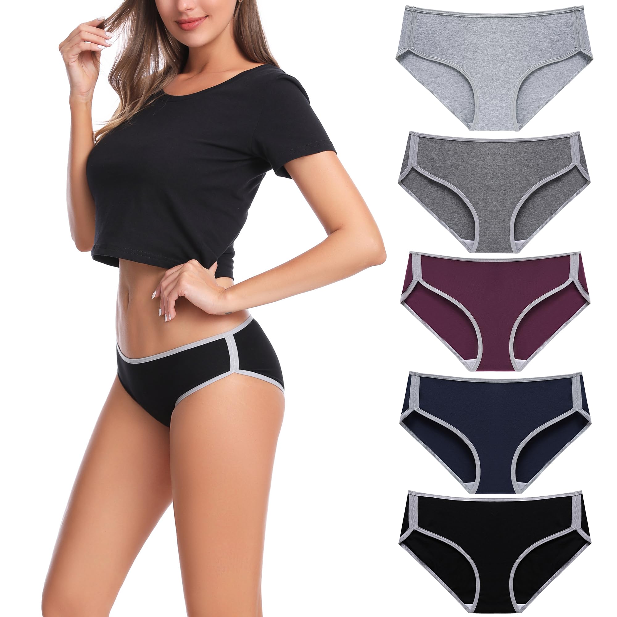 Cotton Hipster Panties Women 5-Pack Soft Full Coverage Mid Rise Underwear for Everyday Comfort Black