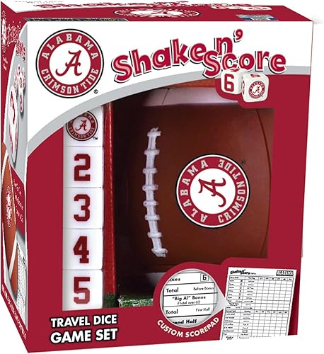 MasterPieces NCAA Alabama Crimson Tide, Juego de dados de viaje Shake N' Score, con marcador personalizado, para mayores de 6 años