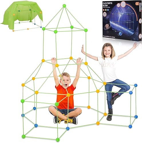 Kit de construcción de fortalezas para niños, 150 piezas que brillan en la oscuridad, juguetes de construcción STEM portátiles para niños, castillos