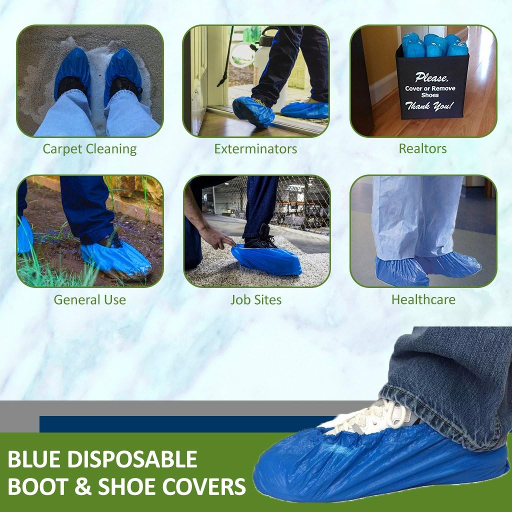 Blue CPE (.55 MM) Shoe & Boot Cover Booties, Water Proof CPE Material, Indoor & outdoor shoe or boot protection, Non Slip disposable, (3X (Pack of 300))