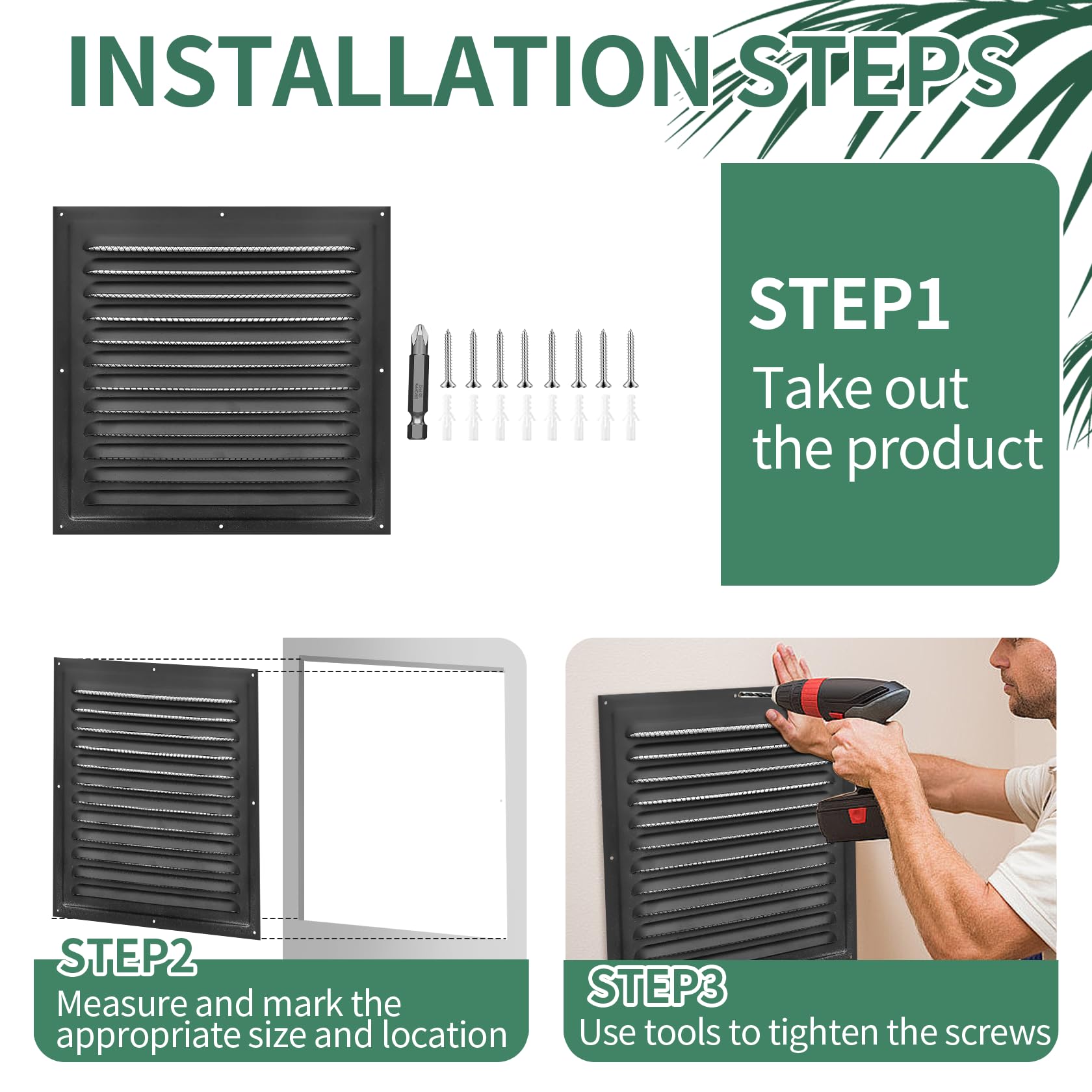 Lot de 2 grilles d'aération à pignon (30,5 x 30,5 cm) pour murs en aluminium, lofts, garages, plus avec écrans, grilles d'aération en métal, maisons extérieures, renfort de plafond de grenier