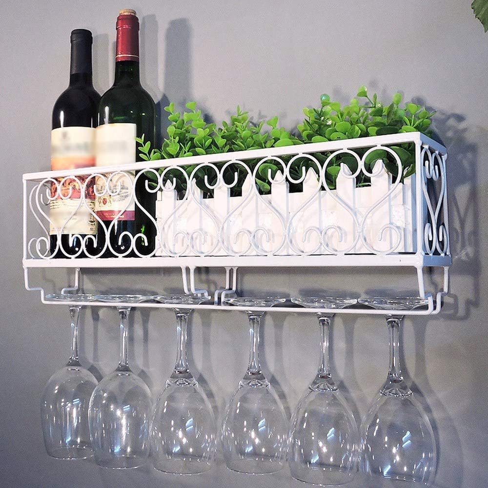 Wall-Mounted Iron Wine Rack Wine Bottle Holder with Glass Holder Family Bar Decoration White Wine Racks