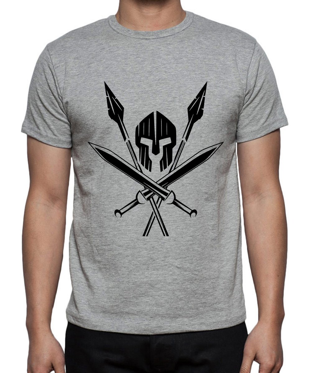 CaseriaMen's Round Neck Cotton Half Sleeved T-Shirt with Printed Graphics - Spartan Emblem