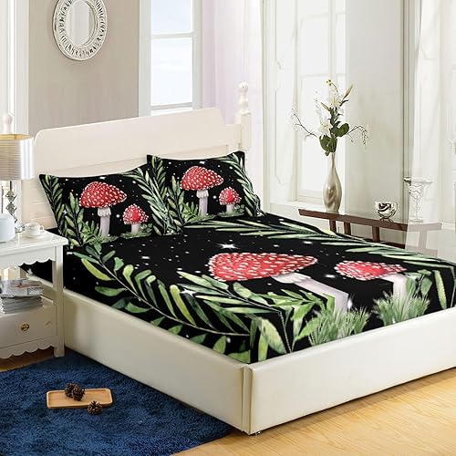 Miniatura 3 de AILONEN Sábana bajera ajustable de hongos mágicos para adolescentes, adultos, niños y niñas, tamaño individual XL, hongos de fantasía con plantas
