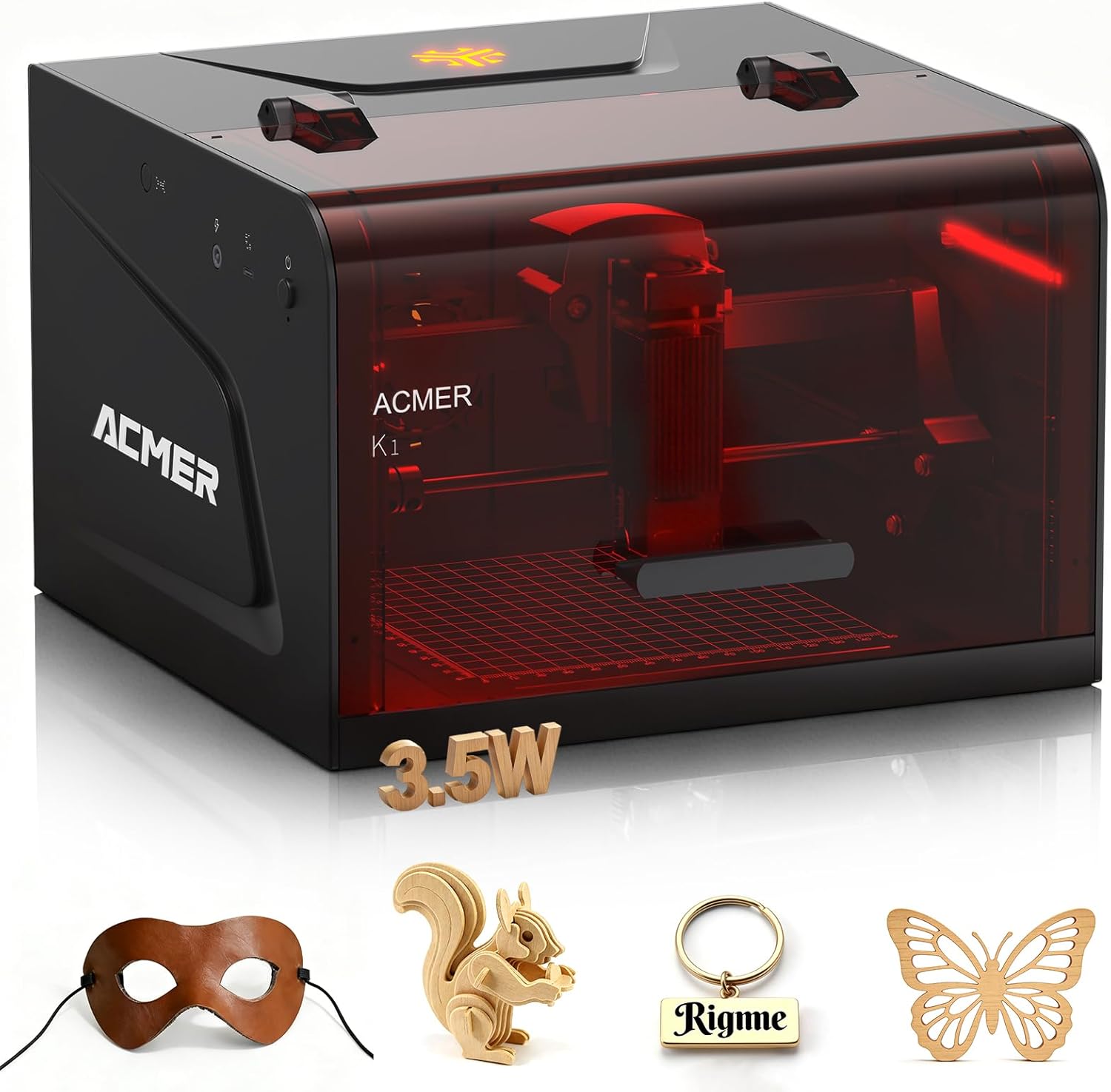 ACMER Laser Engraver Machine, K1 Desktop 3500mW Compact Laser Engraving Machine, 150×150mm Work Area, 0.08mm Fine Engraving Spot, Laser Cutter for Wood, Plywood, Acrylic, DIY Crafts & Small Business