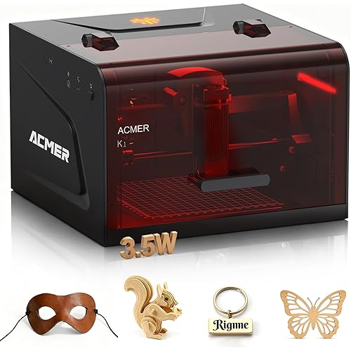 ACMER K1 Laser Engraver, 3500mW Desktop Laser Engraving Machine, 150×150mm Work Area, 0.08mm Fine Engraving Spot, Compact Laser Cutter for Wood, Plywood, Acrylic, DIY Crafts & Small Business