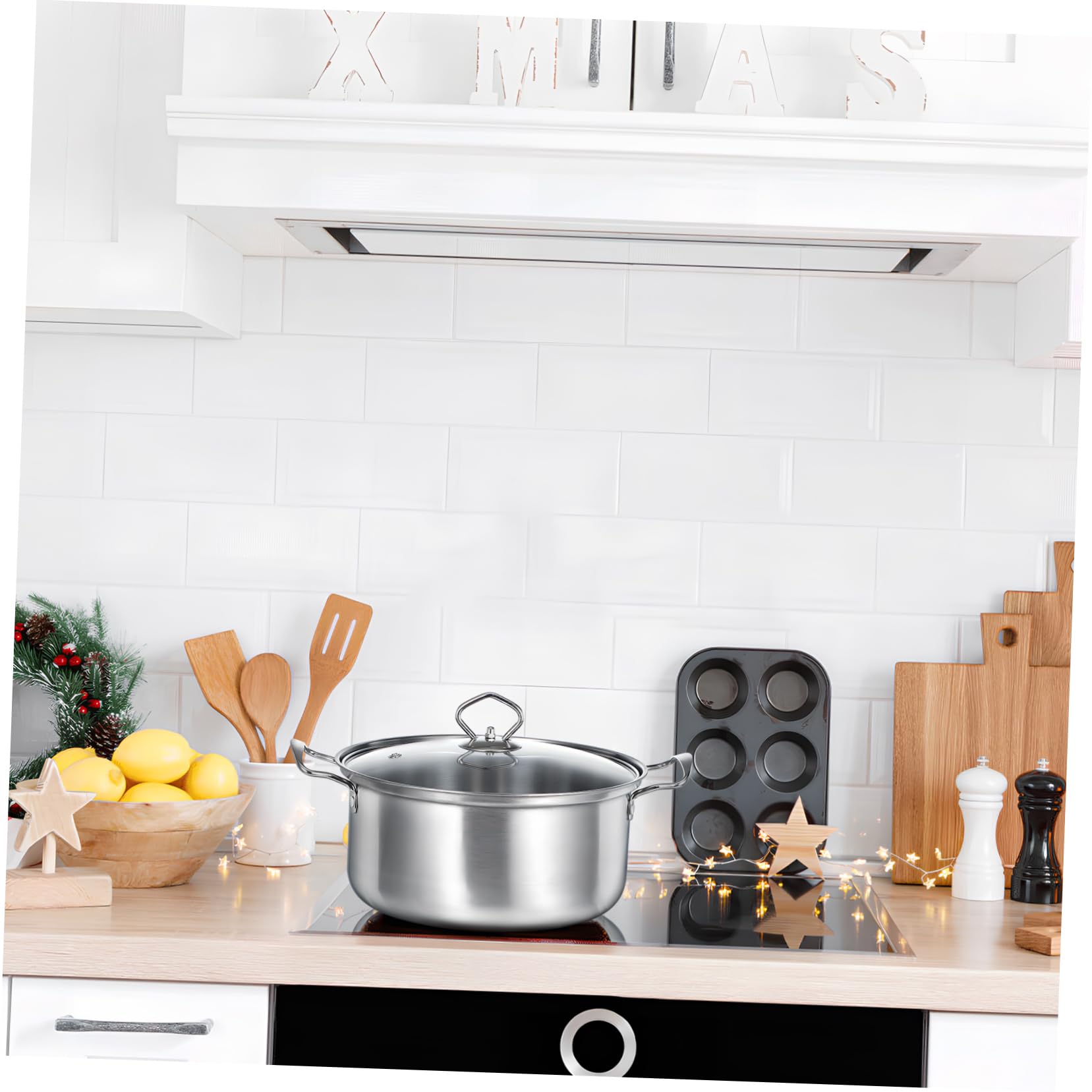 Ciieeo Set di Pentole da Zuppa in Acciaio Inox 5 Set con Doppi Manici | Coperchi in Vetro, Finitura Argento, Uso Versatile per Cucina Domestica, Formato All-in-one