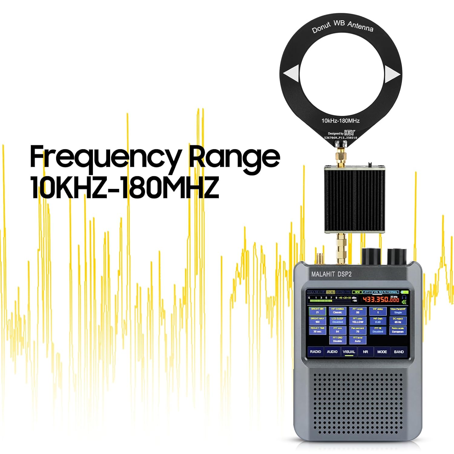 Donut WB Antenna + Low Impedance Converter Set, 10KHz - 180MHz Broadband Receiving Mini Loop Antenna for All Model Radios, Walkie Talkies, SDR Radio Stations with Bag,600mAh Battery