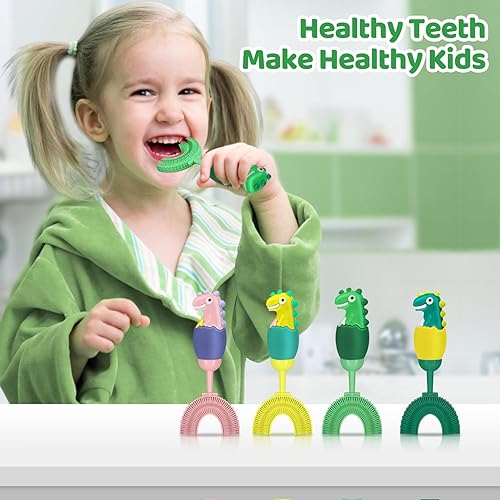 Miniatura 7 de Cepillo de dientes en forma de U para niños de 2 a 7 años, silicona suave de grado alimenticio para encías sensibles, diseño de limpieza de dientes