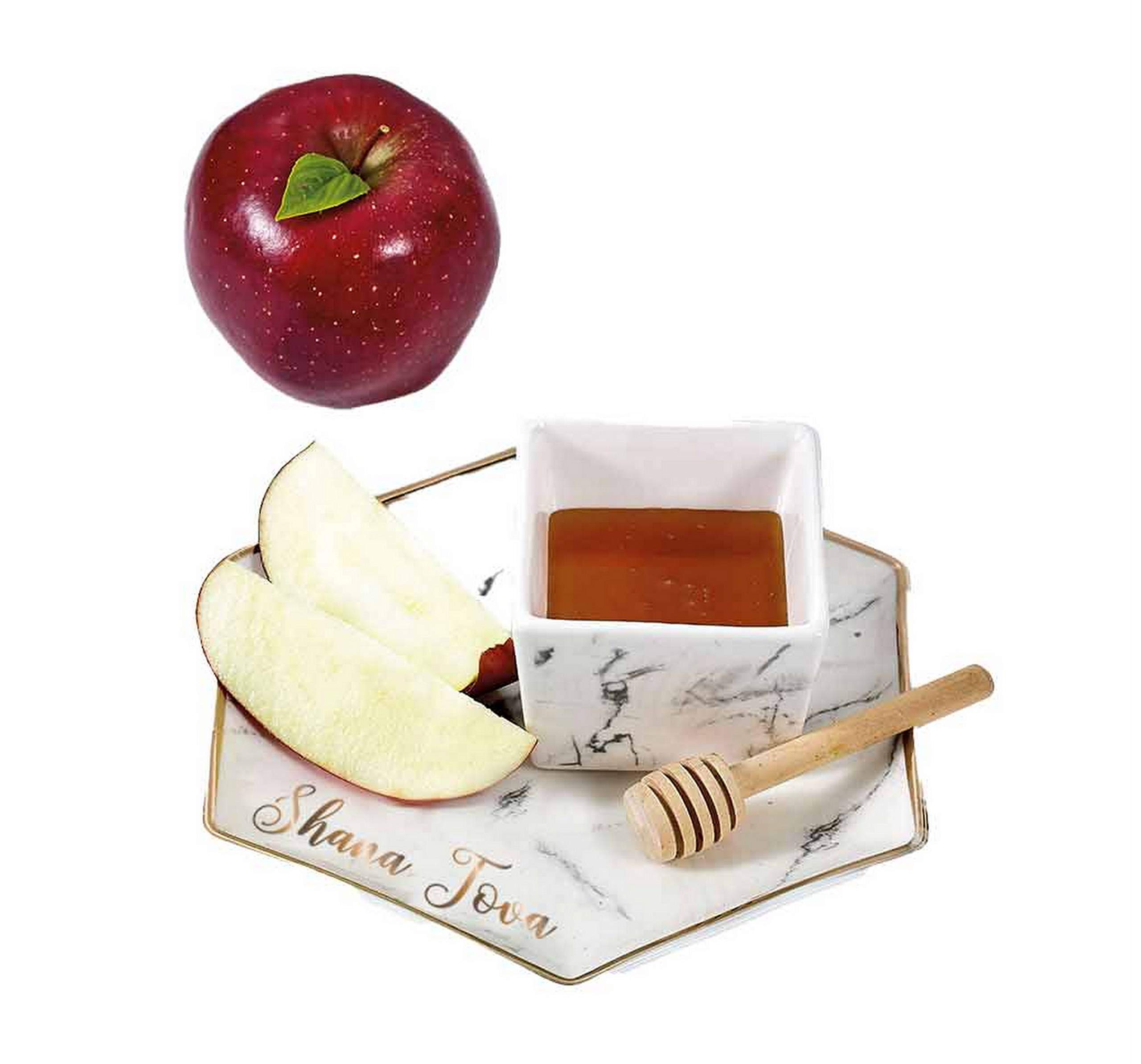 Rite Lite Hexagon Shaped Porcelain Apple & Honey Dish Set for Rosh Hashanah Shana Tova - Rosh Hashanah Holiday Gift