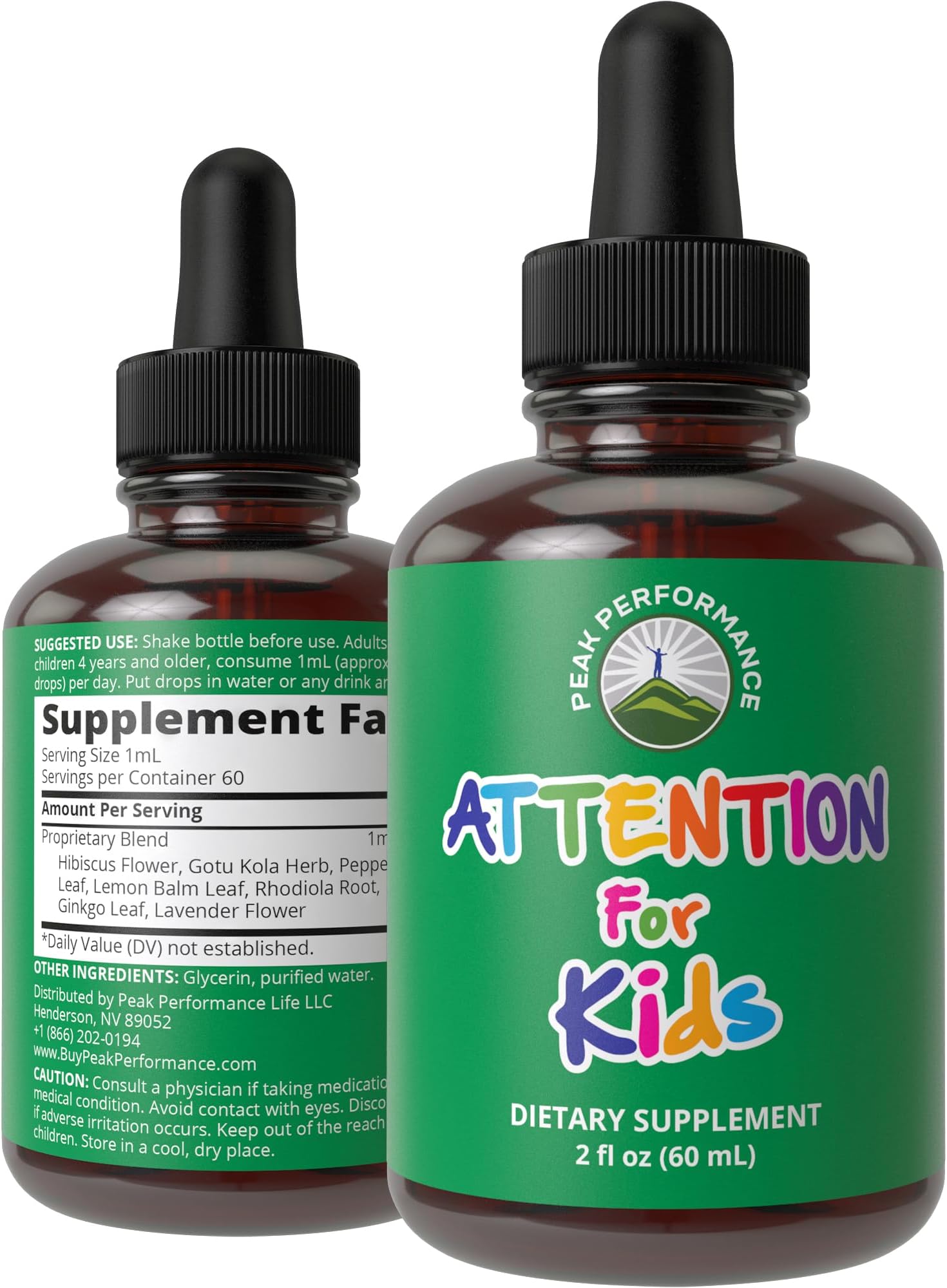 Kids Focus Drops - Attention Deficit Liquid Supplement for Concentration Brain, Memory - No Bitter Taste - Natural Non-Habit Forming Sugar Free 7-in-1 Vegan Nootropic for Children, Teenagers 2 fl oz