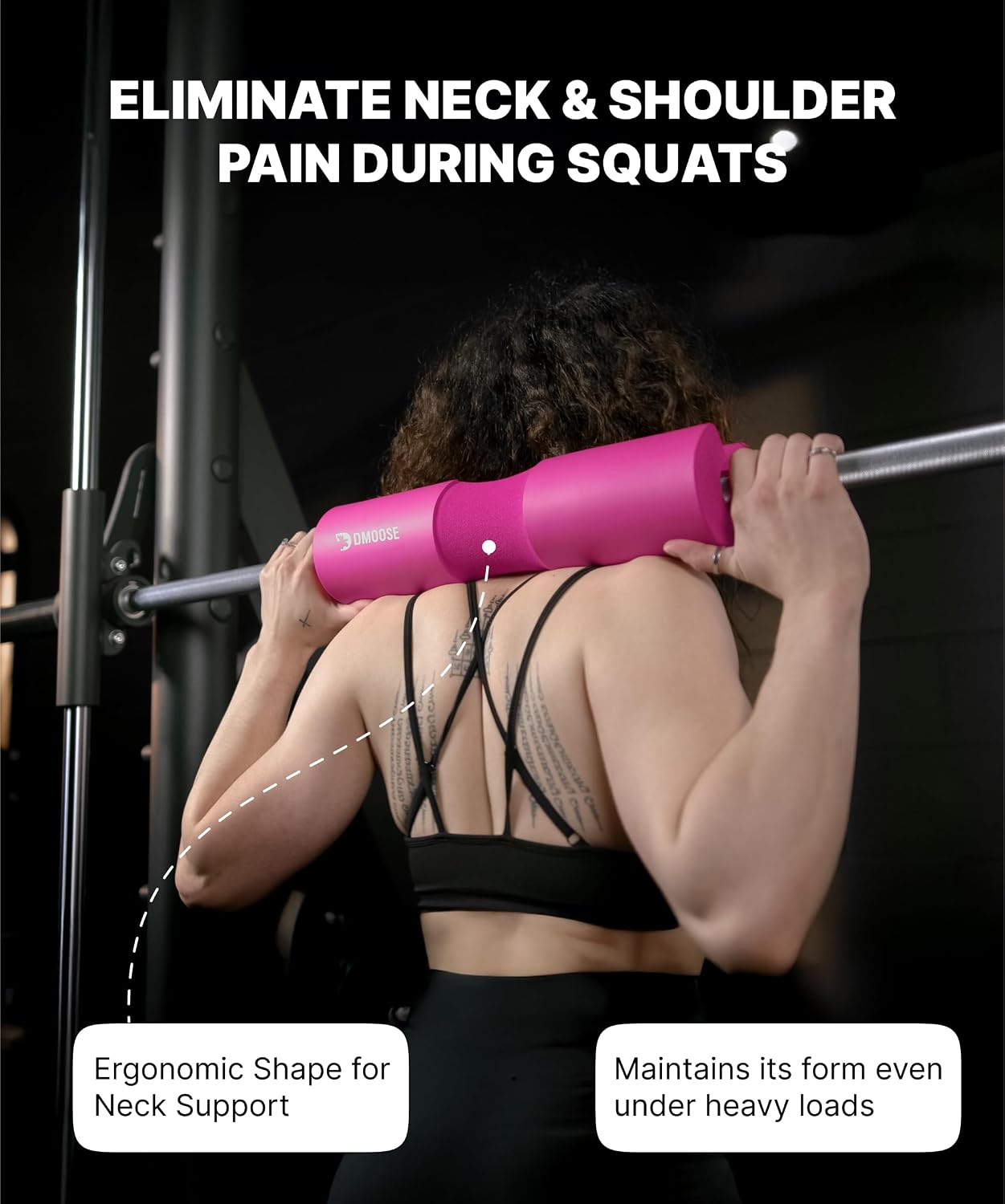 DMoose Fitness Barbell Pad for Hip Thrust, Squat & Lunges - Non-Slip Thick Foam Cushion for Neck and Back Support with Two Straps - Hip Thrust Pad for Leg Day - Fits All Olympic Bars and Smith Machine image 4