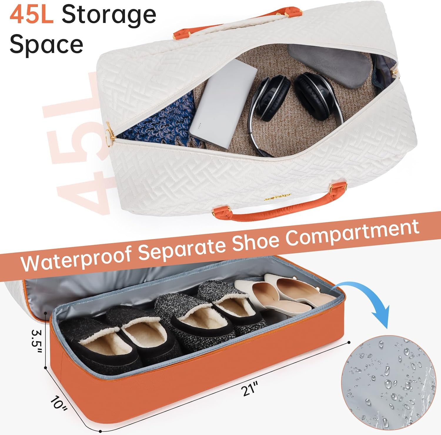 Weekender Bag for Women, 5 Pcs Set Carry on Overnight Bag, 21" Travel Duffel Bag with Waterproof Shoe Compartment for Weekend Travel Business Trip - Image 3