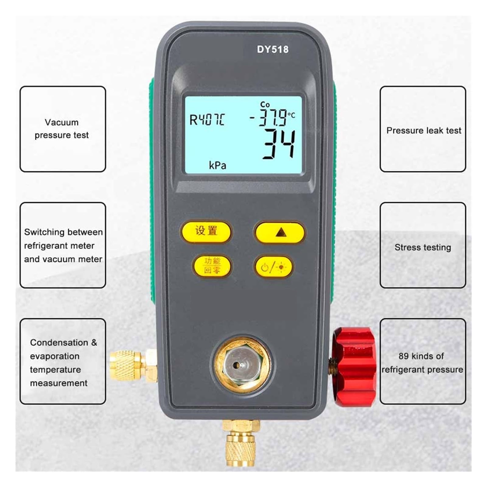 Medidor de presión de refrigeración digital Colector Medidor de vacío digital Presión Freón Manómetro Probador de temperatura CalibracióN Precisa