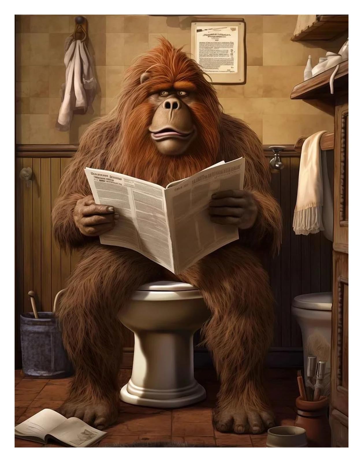 XENITE Wall Art Canvas Prints Funny Animal Rabbit Giraffe Frog Sitting On The Toilet Reading Newspaper Canvas Painting Poster Prints Wall Art Pictures Home Decor(A,20x30cm)