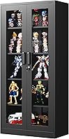 PEUKC 67" Lockable Glass Display Cabinet - Black Metal Curio Storage with 4 Adjustable Shelves for Home, Office, Clinic