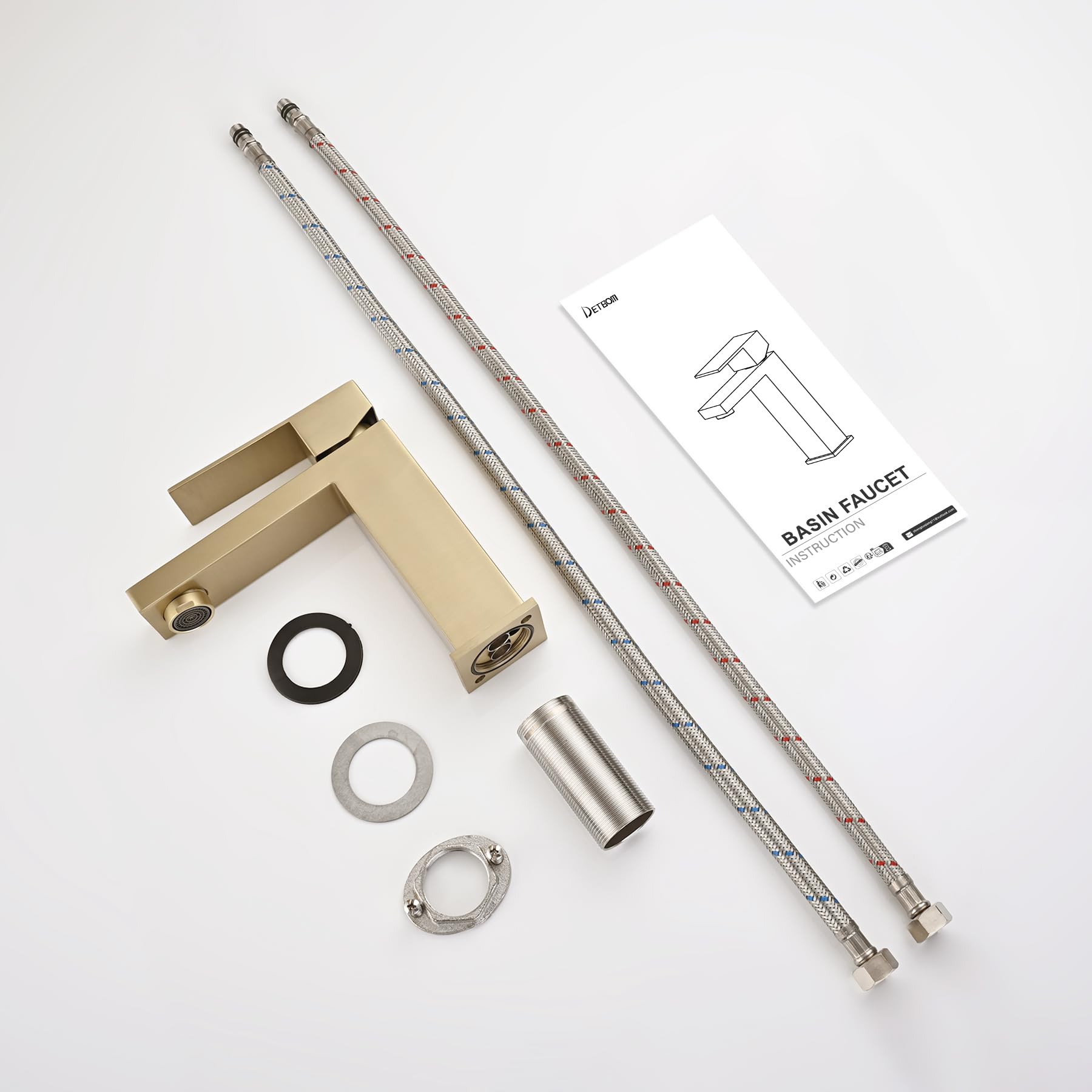 Rubinetto Bagno Lavabo Oro Acciaio Inox, DETBOM Miscelatore Monocomando Fredda e Calda Regolabile con Aeratore Rimovibile, Altezza Bocca 119 mm
