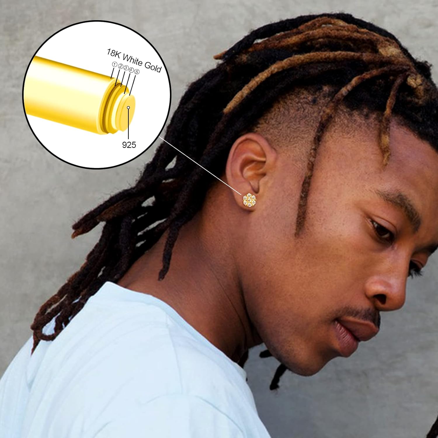 Moissanite Cluster Earrings for Men Women 1.4 Cttw 7 Stone Flower Cluster Earrings Screw Backs 18k Gold Plated S925 Sterling Silver Lab Created Moissanite Earrings Studs 9mm Big Stud for Sensitive Ear - Image 5