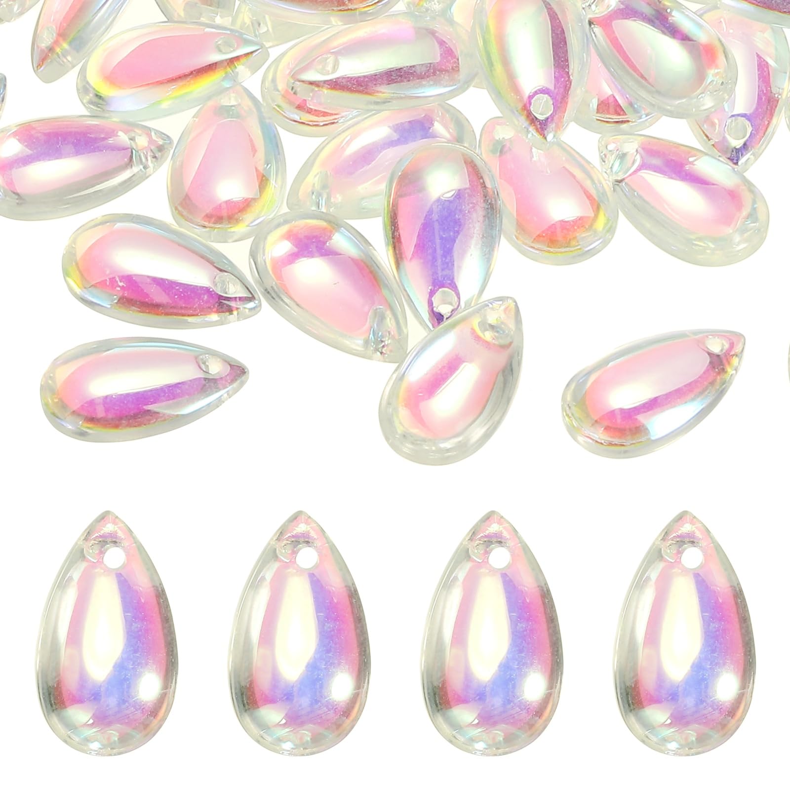 PATIKIL Teardrop Beads, 100Pcs Crystal Tear Drop Top Drilled Pendants Charm Teardrop Czech Glass Beads for DIY Jewelry Making Bracelets Necklace Earrings Craft, White AB