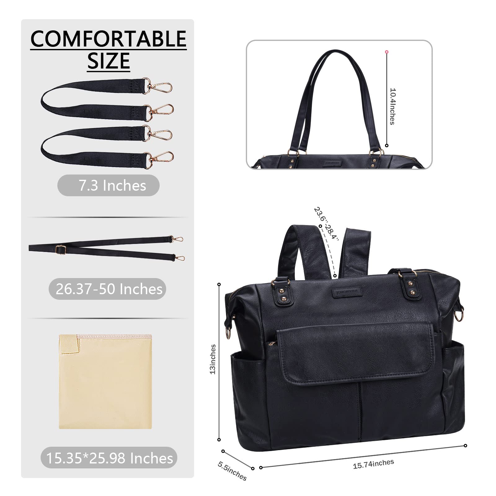 Bolsa de pañales de cuero a la moda para mamá papá, bolsa grande de viaje para bebés y niñas
