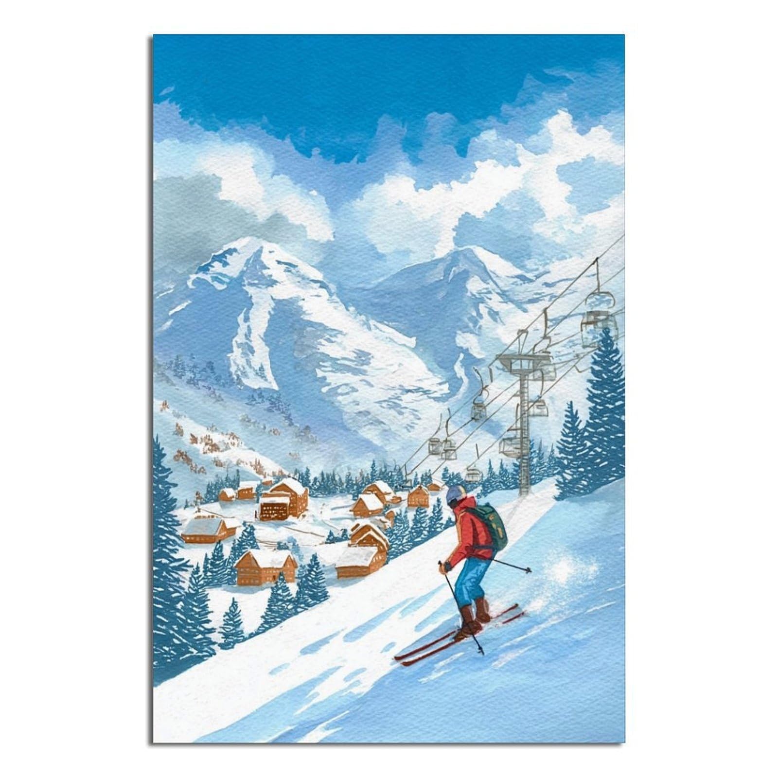 CFXNGA Grindelwald Switzerland Ski Posters 24x36inch(60x90cm) Vintage Watercolor Canvas Art