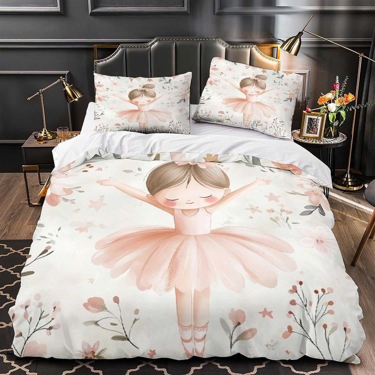 Funda Nórdica Cama 135 Niña Pequeña Bailarina con 2 Funda Almohada 65x65 cm y Funda Nordica 220x220 de 100% Microfibra con Cremallera, Suave y Transpirable