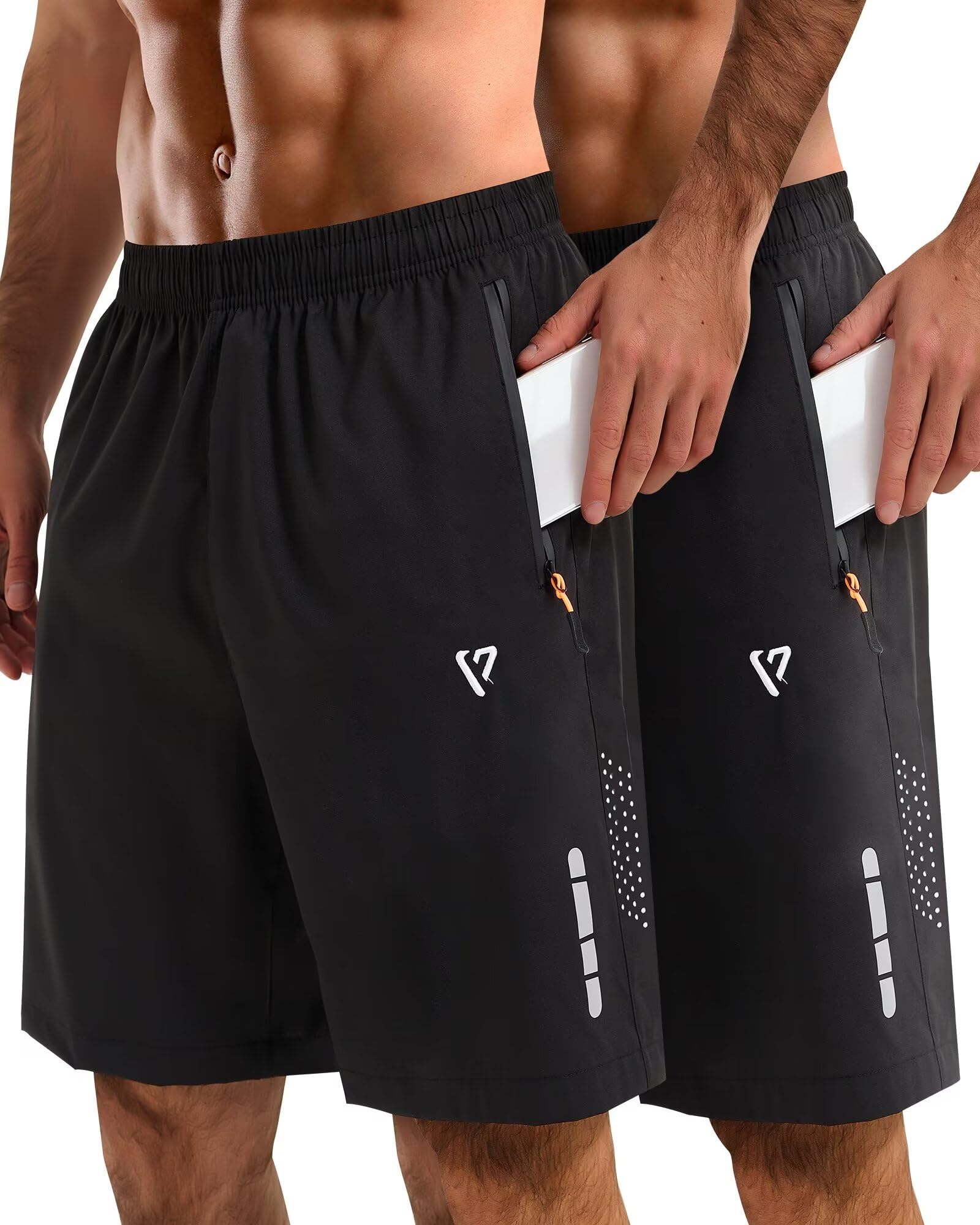 FIONECA 2 Pack Mens Athletic Shorts Quick Dry 7 Inch Running Shorts Breathable Mesh Gym Workout Shorts with Zipper Pockets