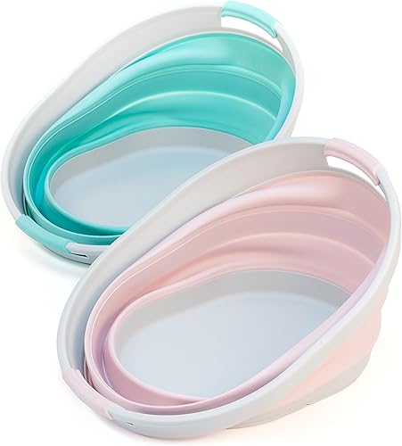 Miniatura 5 de SAMMART Juego de 2 cestas plegables de plástico para la ropa sucia de 23 litros (6 galones), tina ovalada, contenedor de almacenamiento plegable,