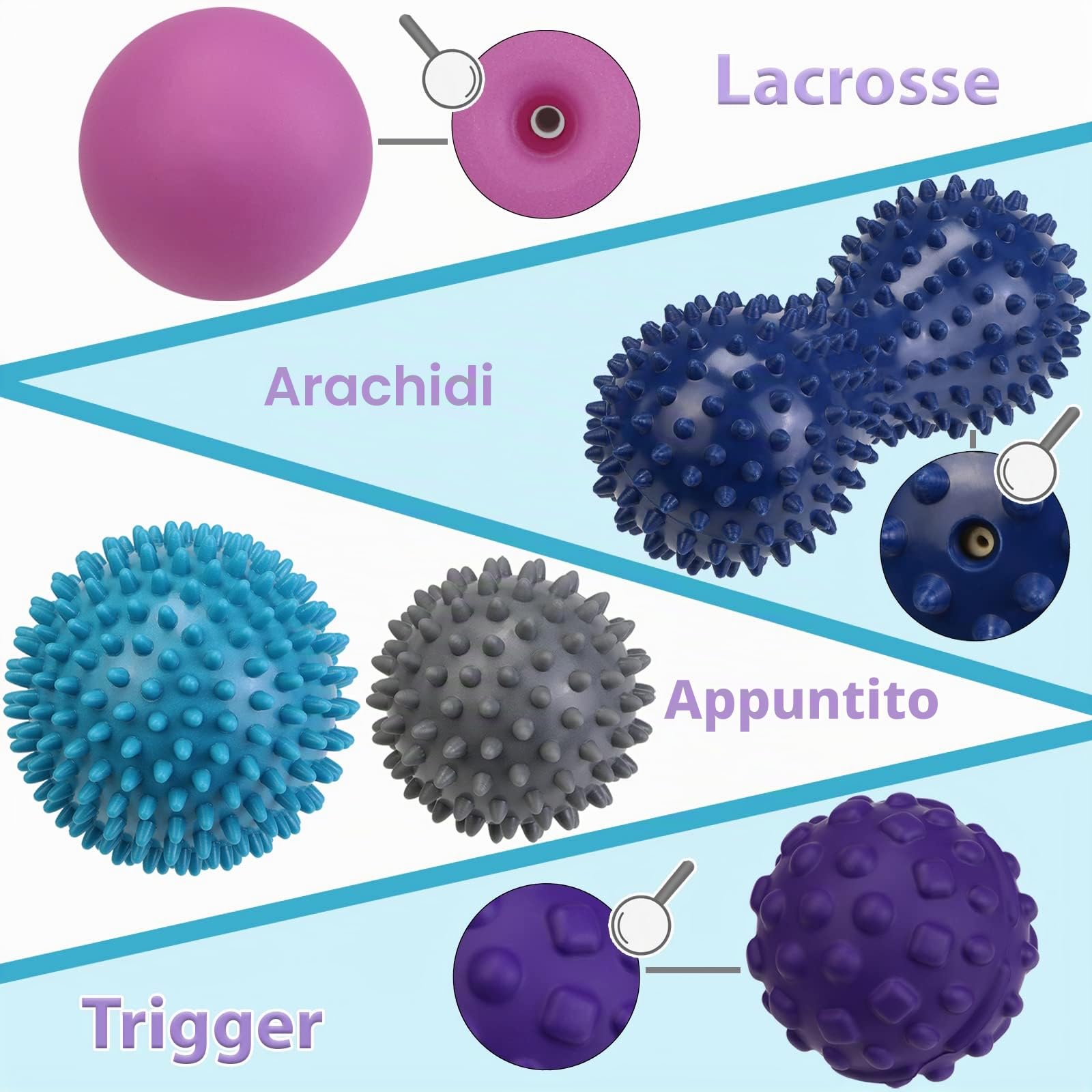 ALPIDEX Palline per massaggio set di 5 - lacrosse, peanut e trigger point | diverse durezze | e-book incluso
